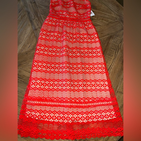 Adelyn Rae Alana Crochet Lace Midi Dress - size small -NWT-mandarin red/stunning - Picture 3 of 16